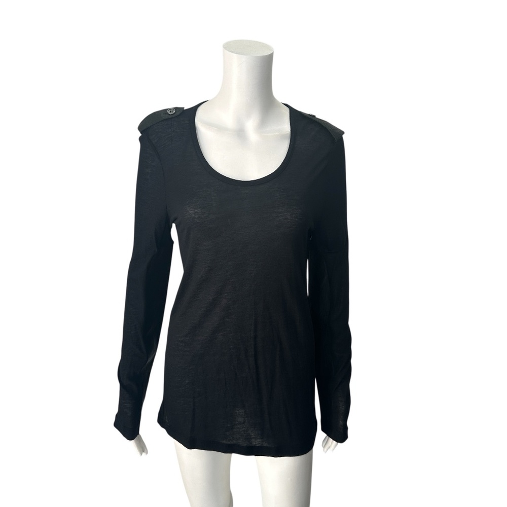 Burberry Brit Black Long Sleeve Top With Leather Accent Size Small